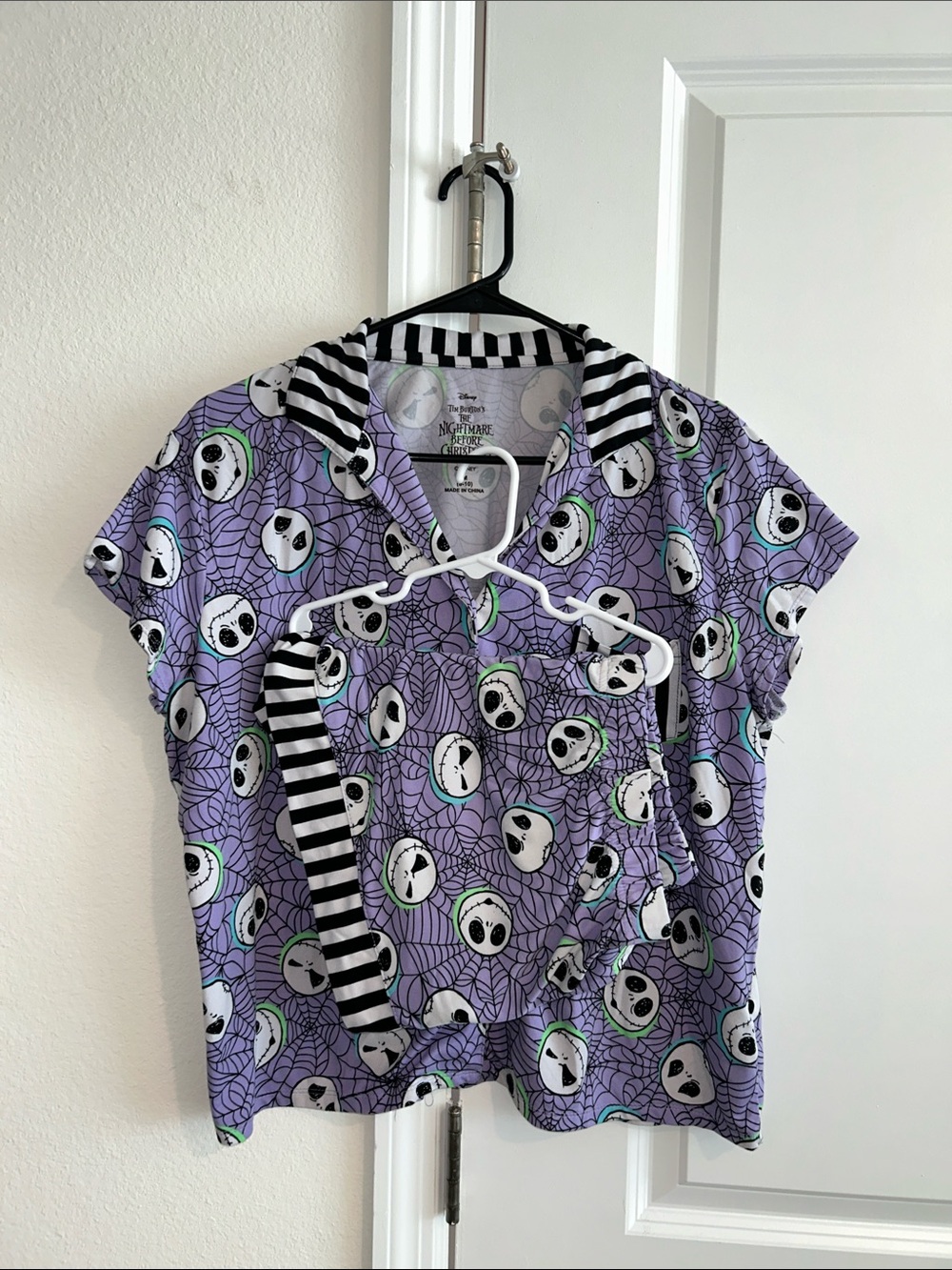 Disney Purple Jack Skellington Short Sleeve Pajama Top with Striped Hems